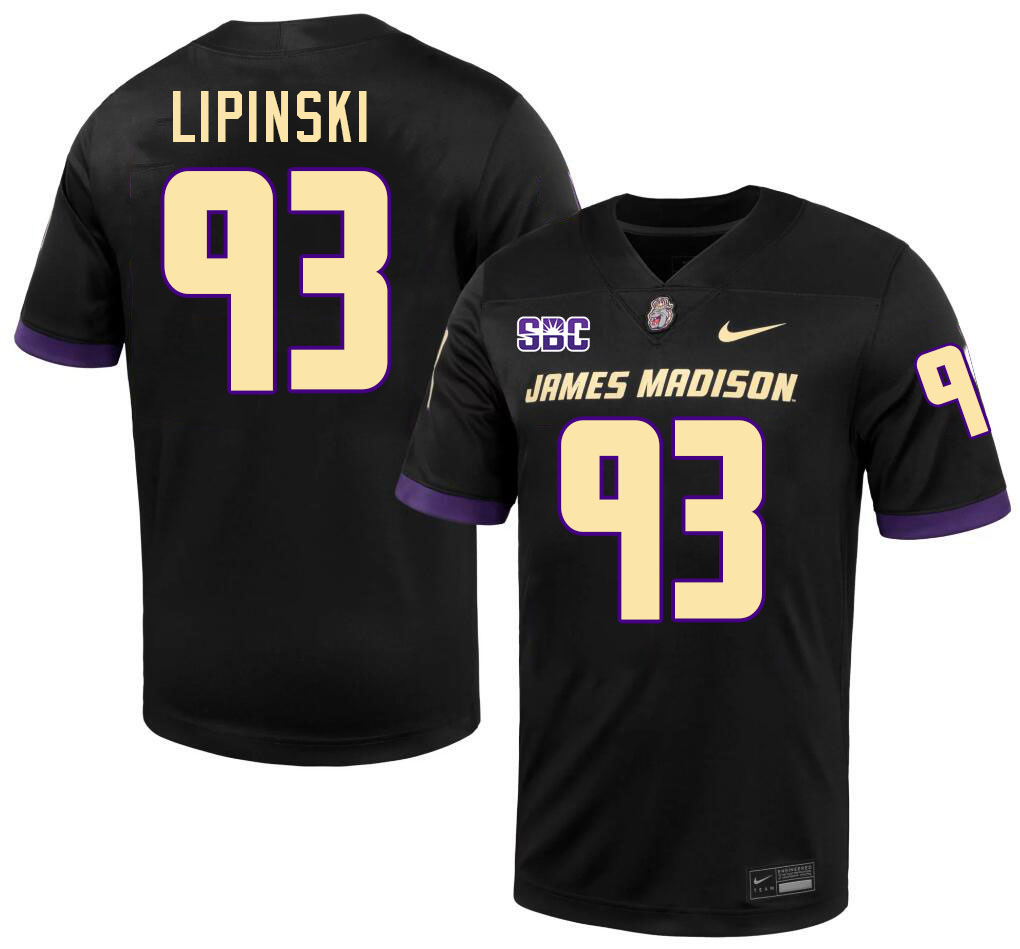 #93 Max Lipinski JMU Jersey,James Madison Dukes Football Jerseys Stitched-Black